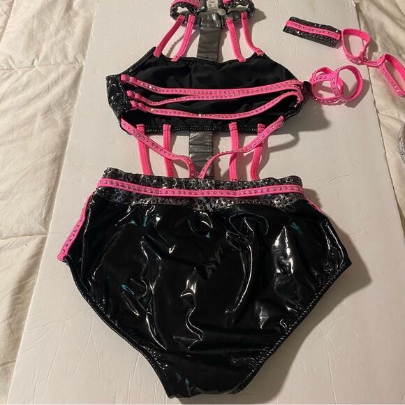 Glamour mature faux leather goth grunge studed Dance costume solo Dirty Diana SA - Picture 6 of 15